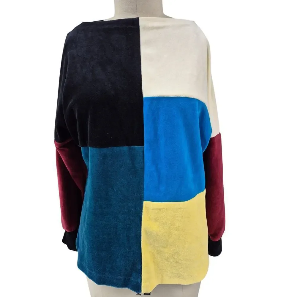 Vtg 80s 90s Y2K Velour Color Block Top Sz XL Women - Picture 3 of 5